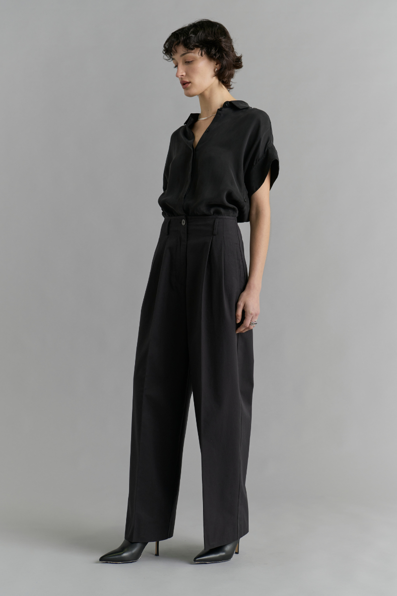 Black Sculpture Cotton Tencel Pants