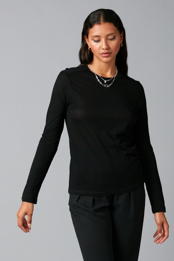 Black Cotton Kazoko Long Sleeve Tee