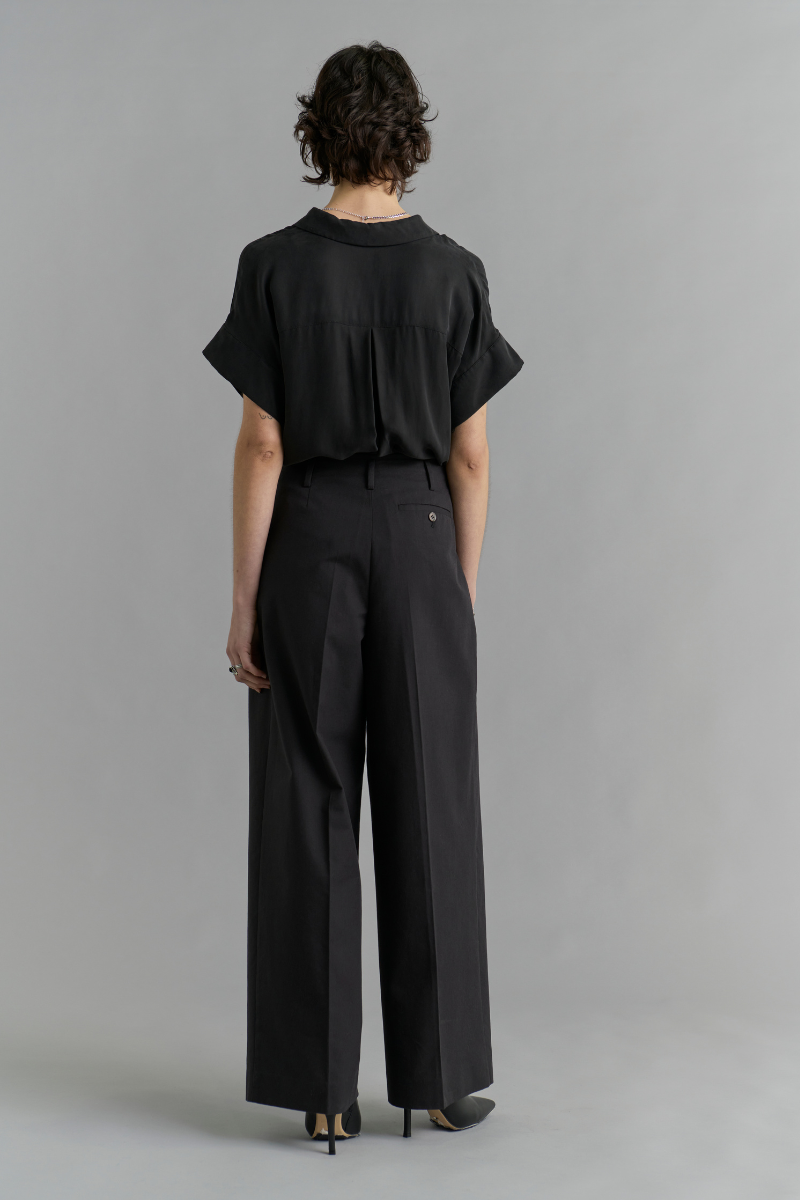 Black Sculpture Cotton Tencel Pants