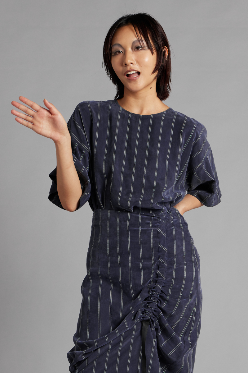 Ink Stripe Lantern Cupro Viscose Top