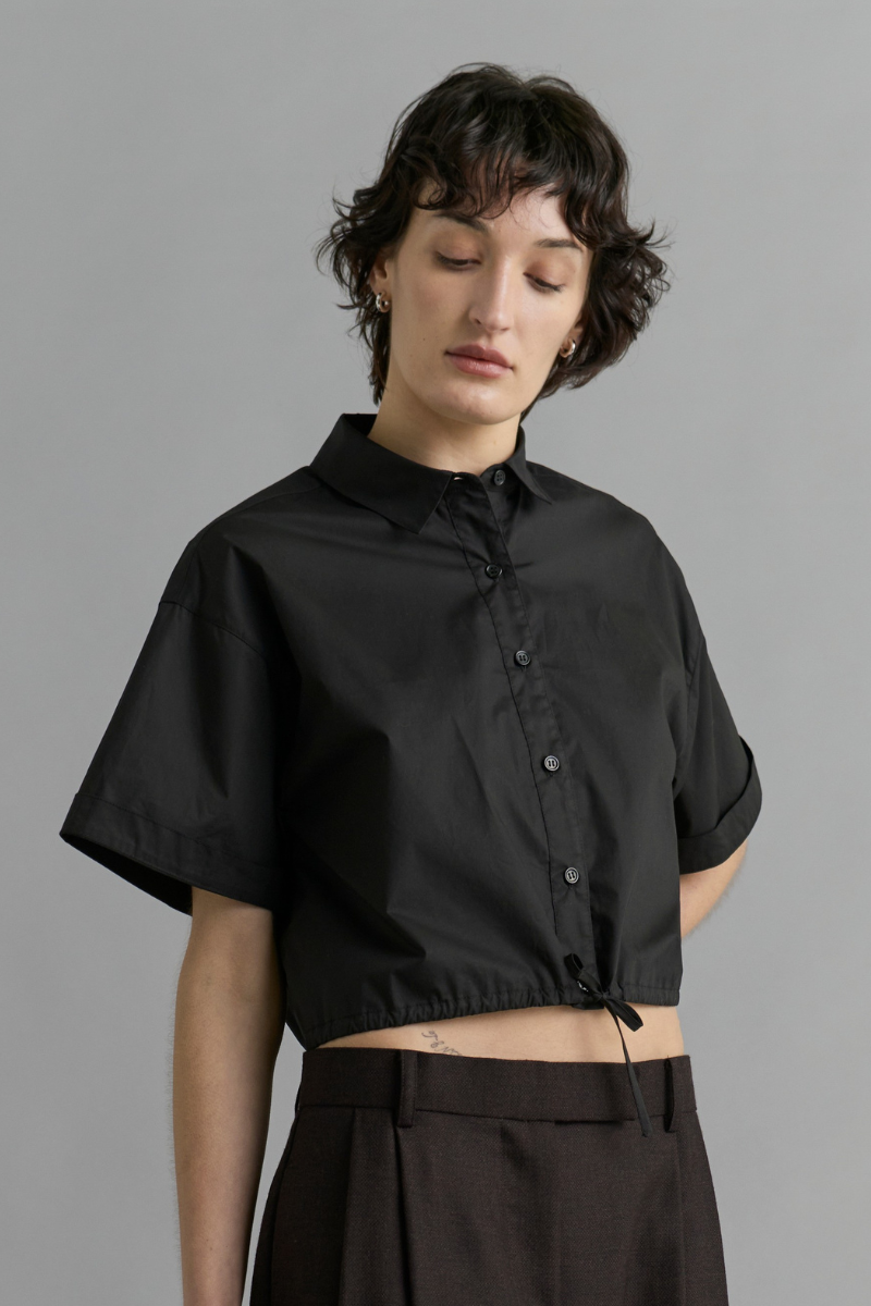 Black Iver Cropped Cotton Shirt