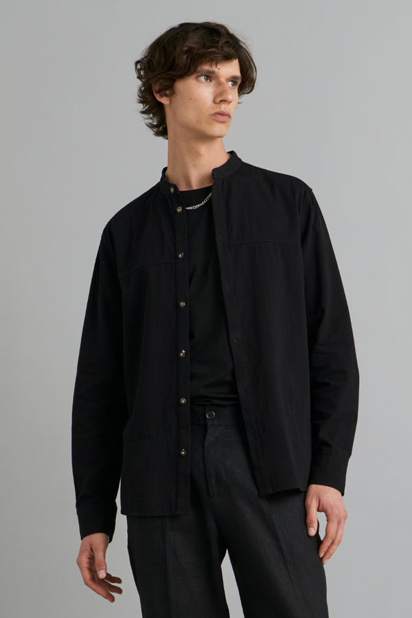 Black Ubuntu Mandarin Collar Shirt