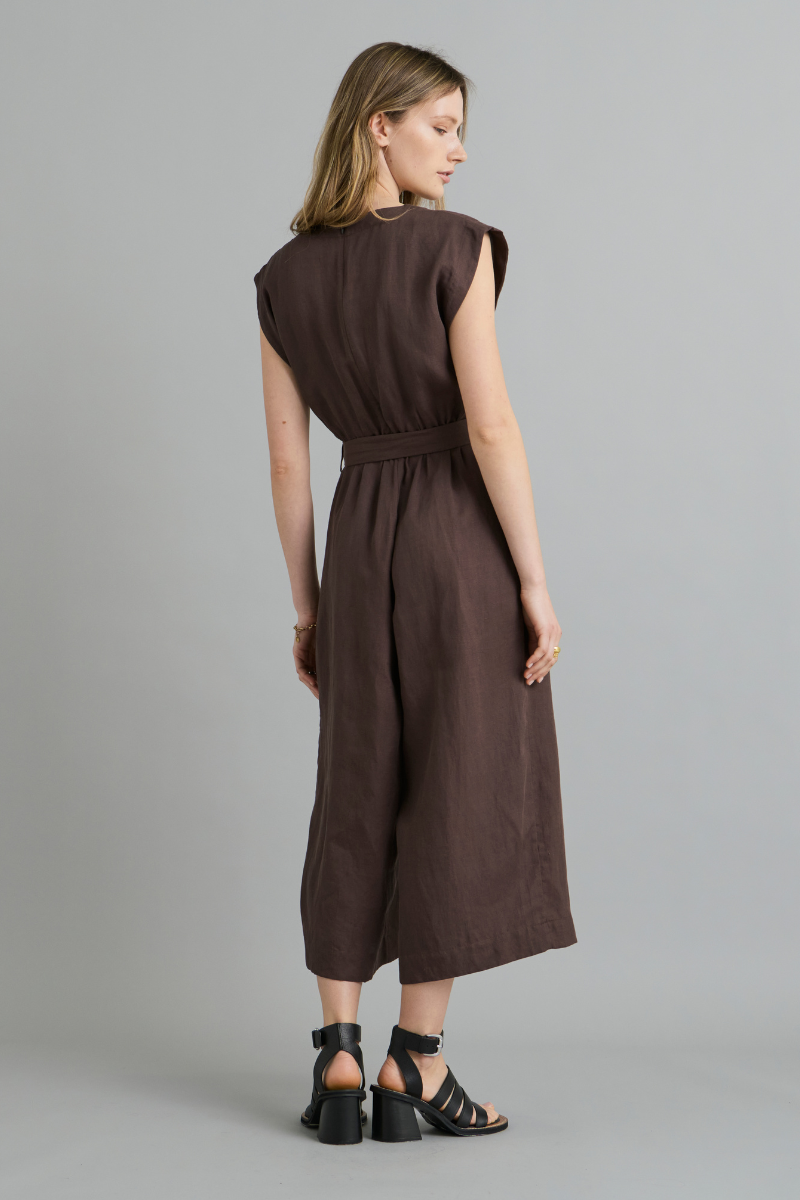 Chocolate Lilium Linen Tencel Jumpsuit