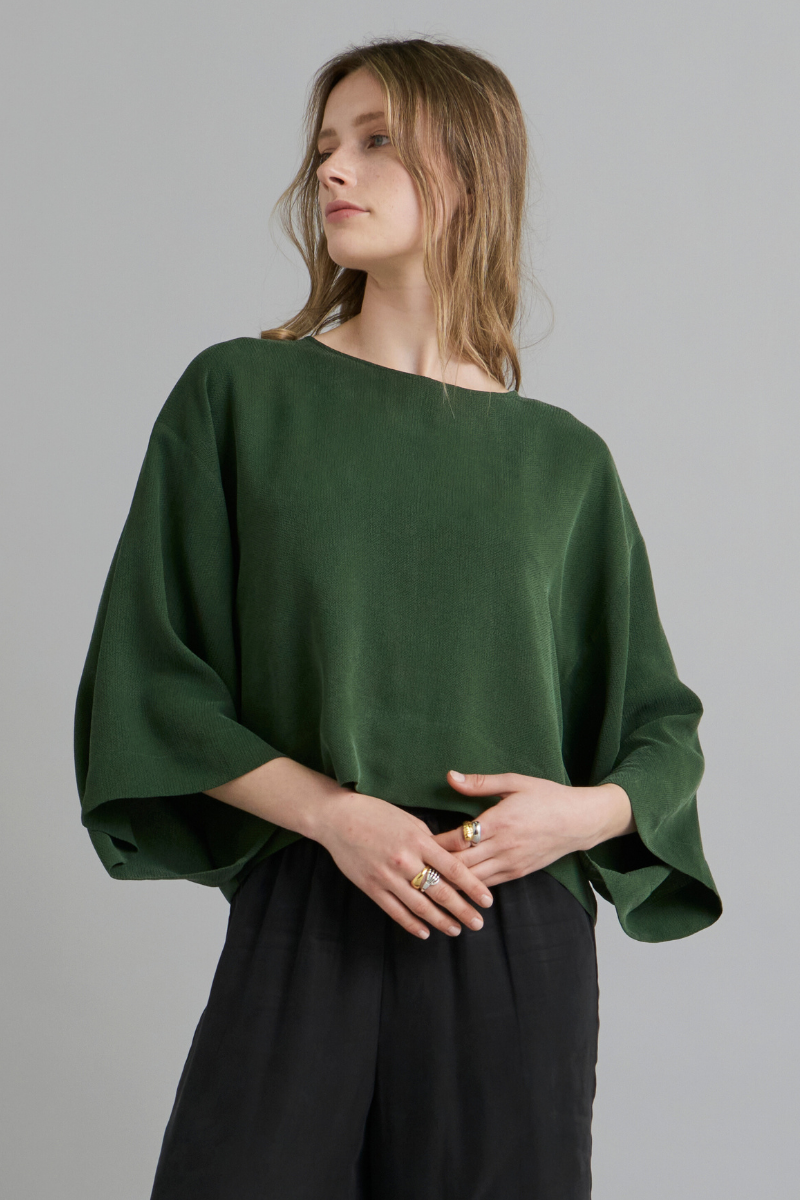 Forest Green Alya Textured Cupro Top