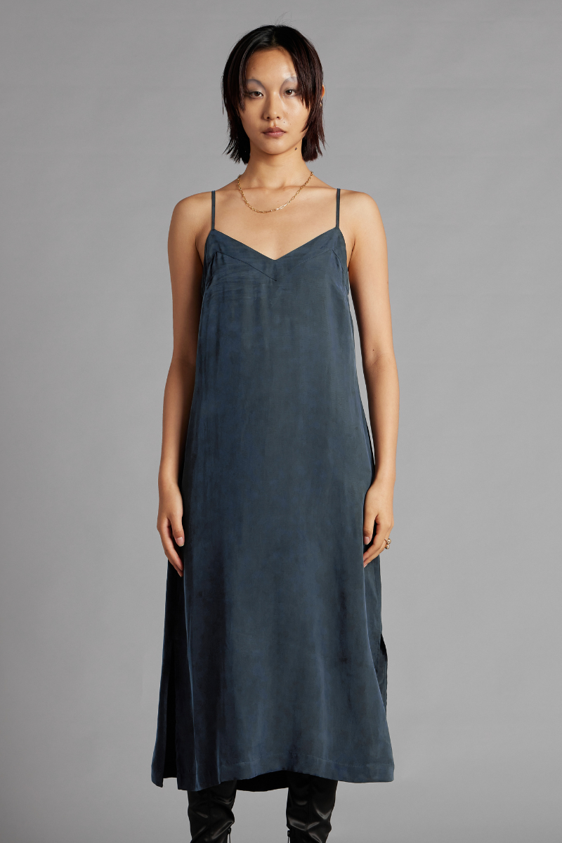 Steel Blue Glider Cupro Rayon Slip Dress