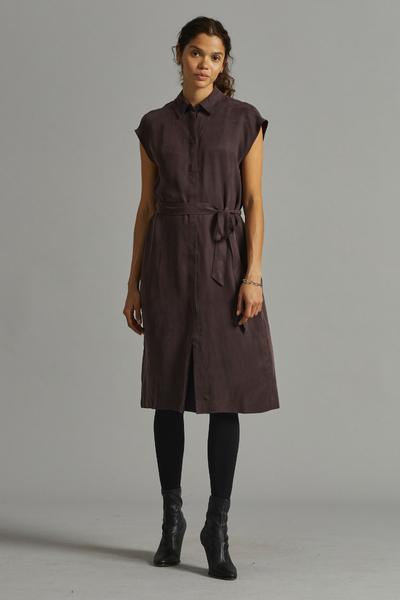 Chocolate Alpha Midi Cupro Viscose Shirt Dress