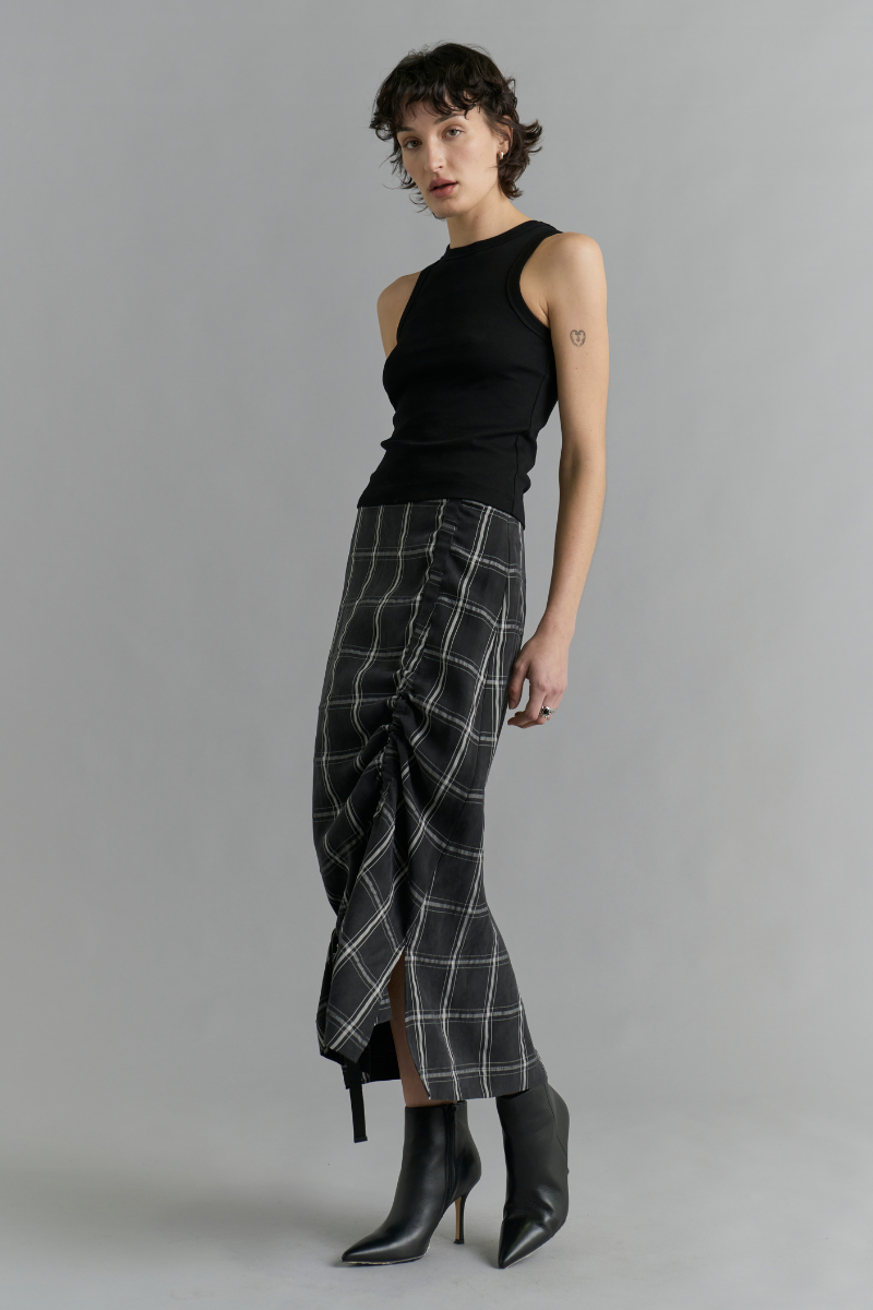 Check Kira Cupro Midi Skirt