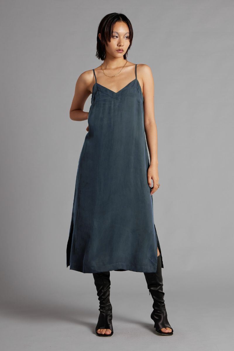 Steel Blue Glider Cupro Rayon Slip Dress