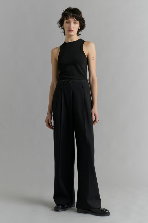 Black Sculpture Wool Pant