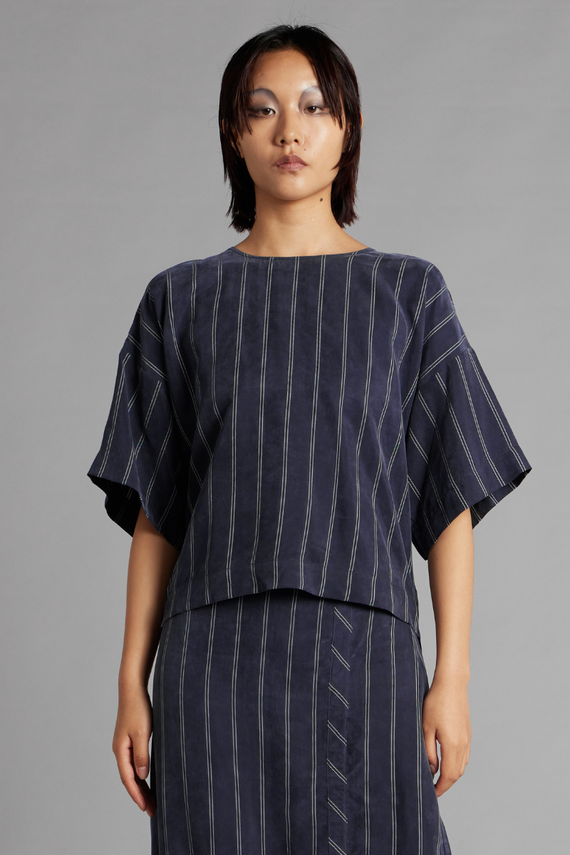 Ink Stripe Lantern Cupro Viscose Top