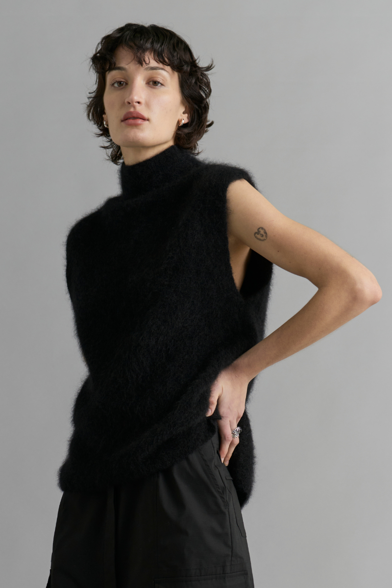 Black Koa Mohair Blend Sleeveless Knit