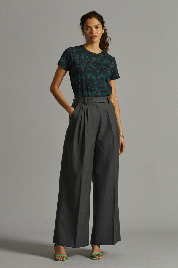 Khaki Emili Wool Pleated Pants