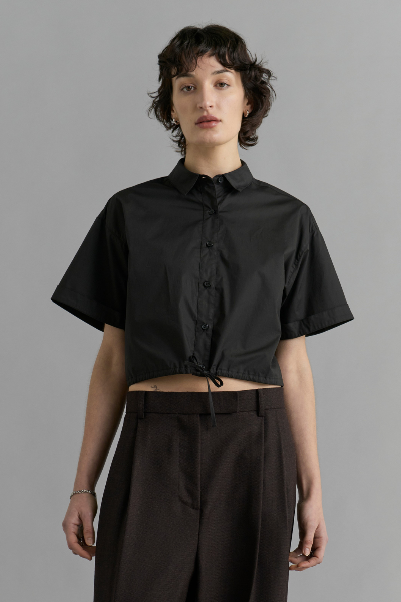 Black Iver Cropped Cotton Shirt