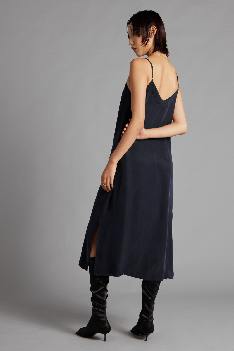 Smoke Blue Glider Cupro Rayon Slip Dress