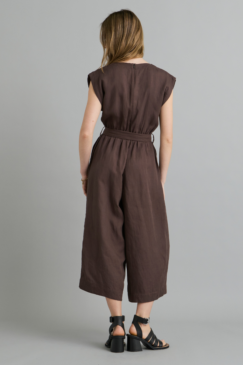 Chocolate Lilium Linen Tencel Jumpsuit