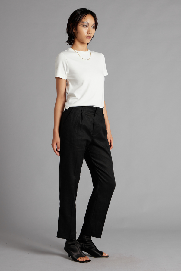 Black Sharp Tailored Linen Pant