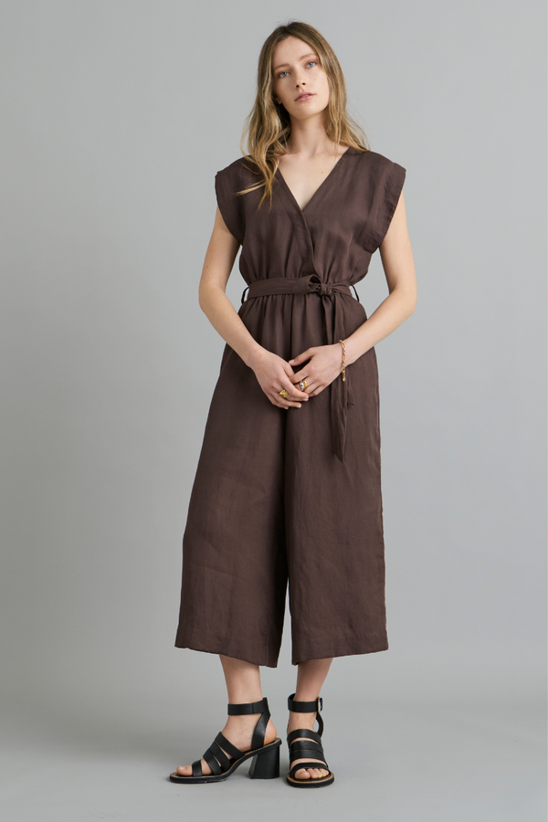 Chocolate Lilium Linen Tencel Jumpsuit