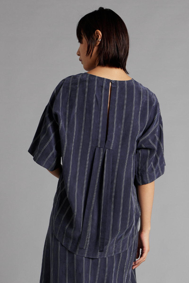 Ink Stripe Lantern Cupro Viscose Top