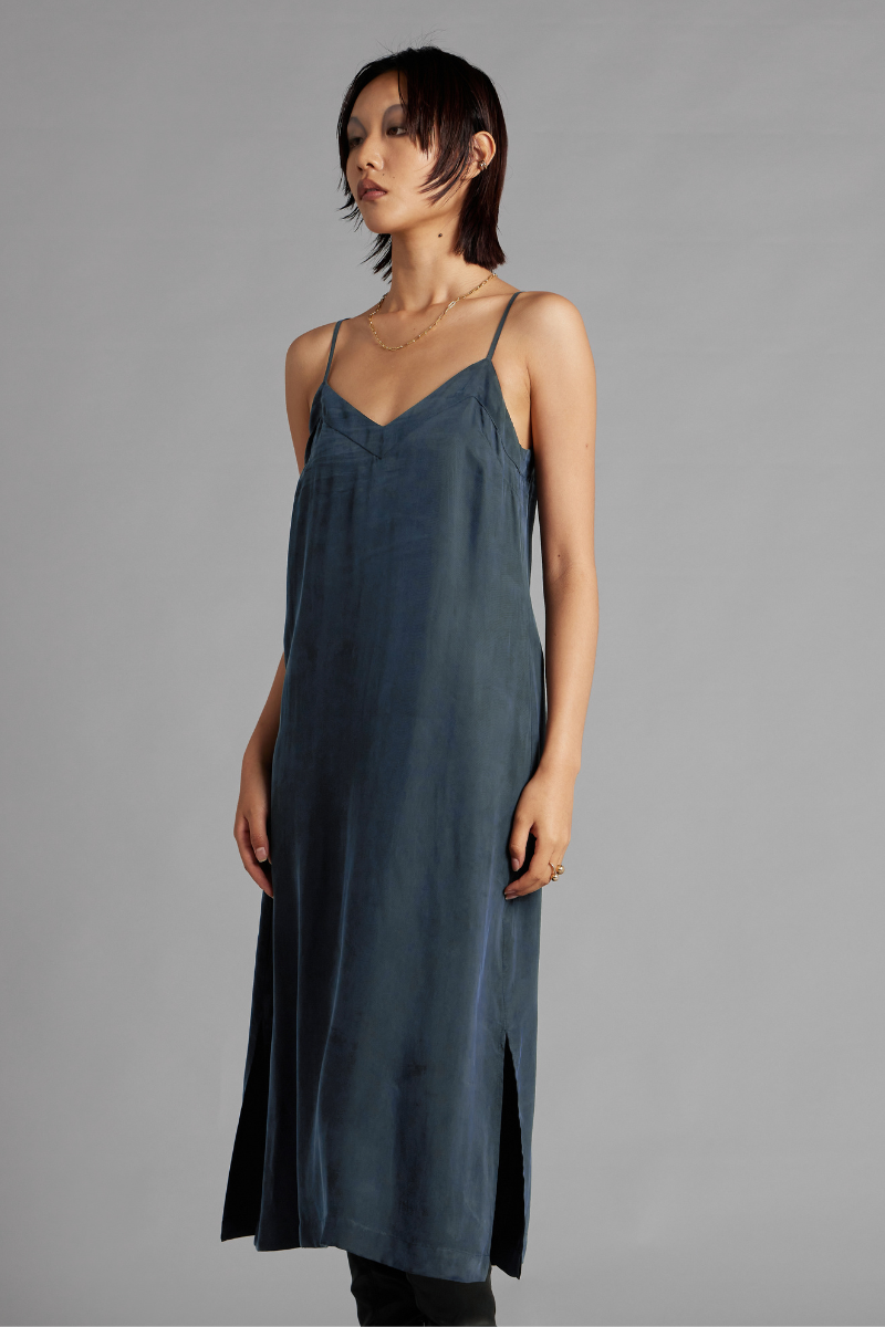 Steel Blue Glider Cupro Rayon Slip Dress