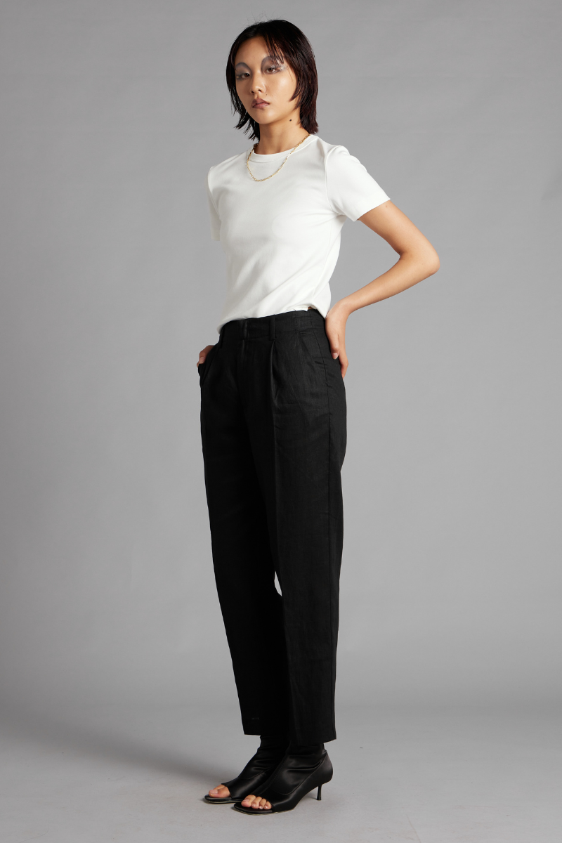 Black Sharp Tailored Linen Pant