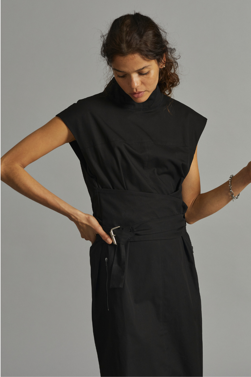 Black Radar Cotton Midi Dress