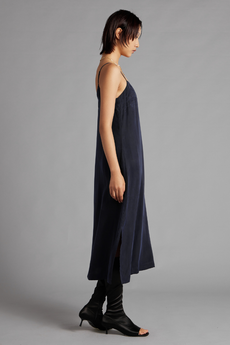 Smoke Blue Glider Cupro Rayon Slip Dress