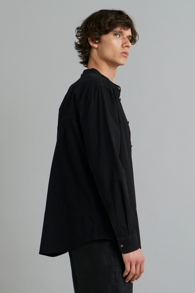 Black Ubuntu Mandarin Collar Shirt