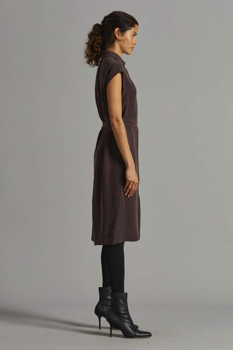 Chocolate Alpha Midi Cupro Viscose Shirt Dress