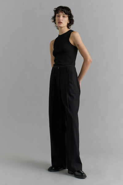 Black Sculpture Wool Pant