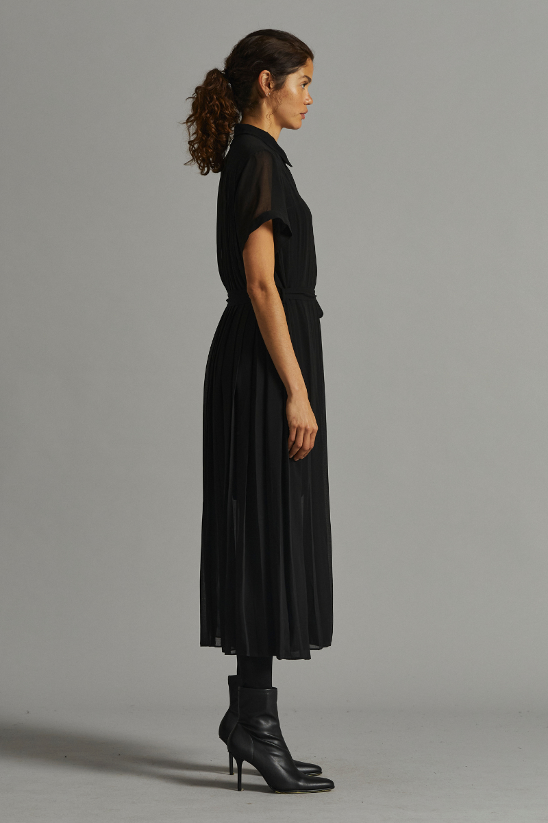 Black Juno Recycled Polyester Midi Shirt Dress