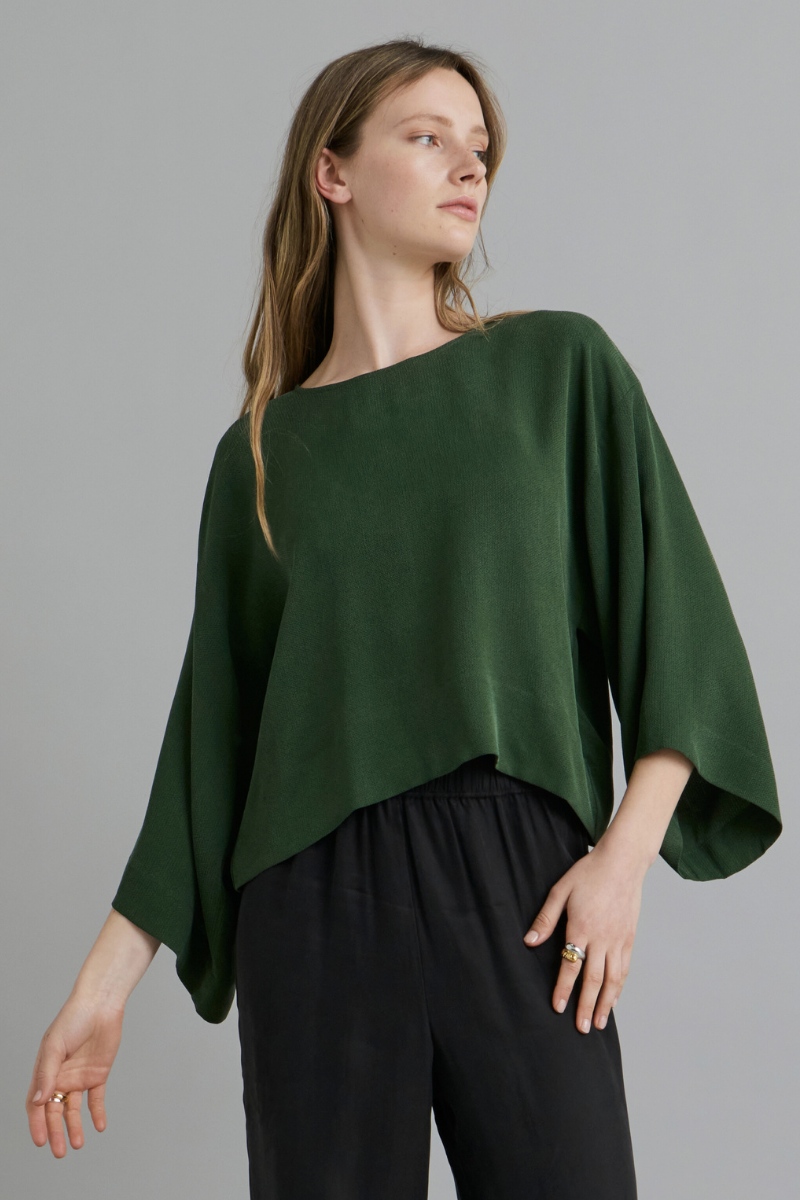 Forest Green Alya Textured Cupro Top