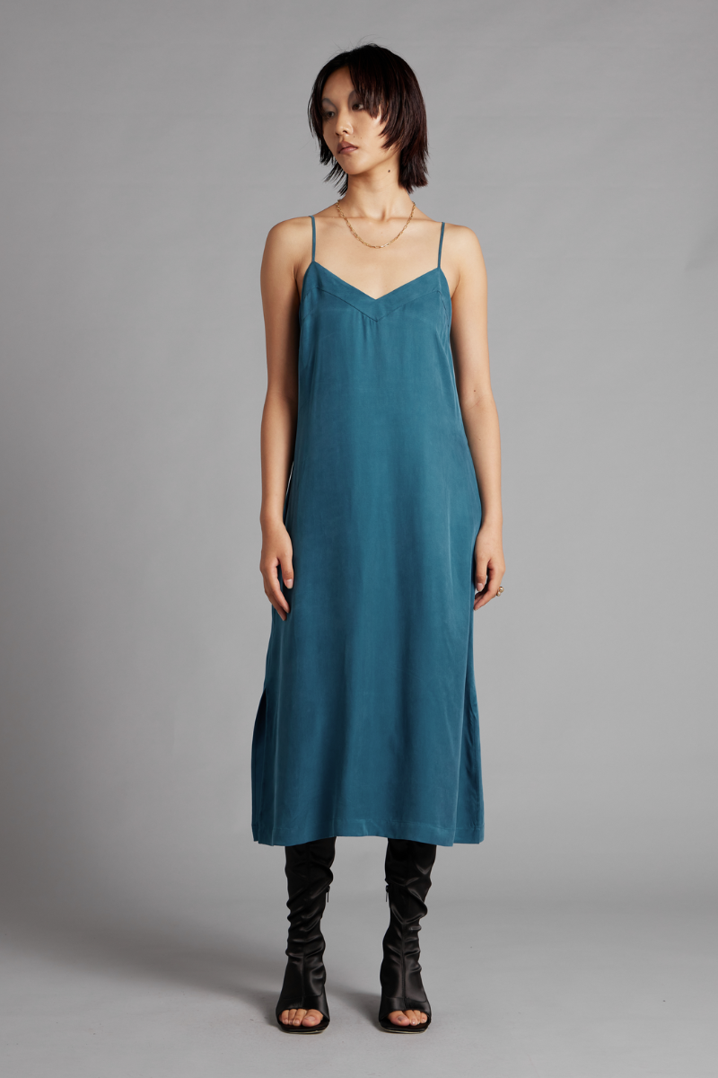 Teal Glider Midi Slip Dress