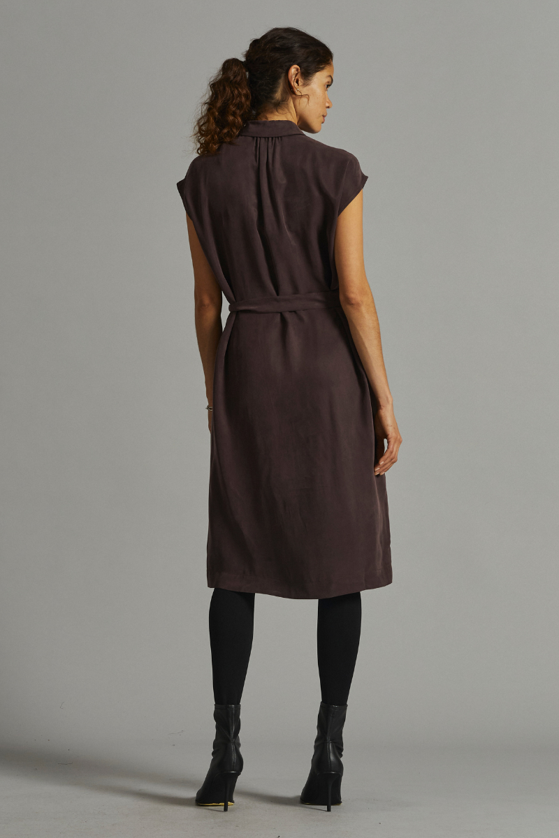 Chocolate Alpha Midi Cupro Viscose Shirt Dress