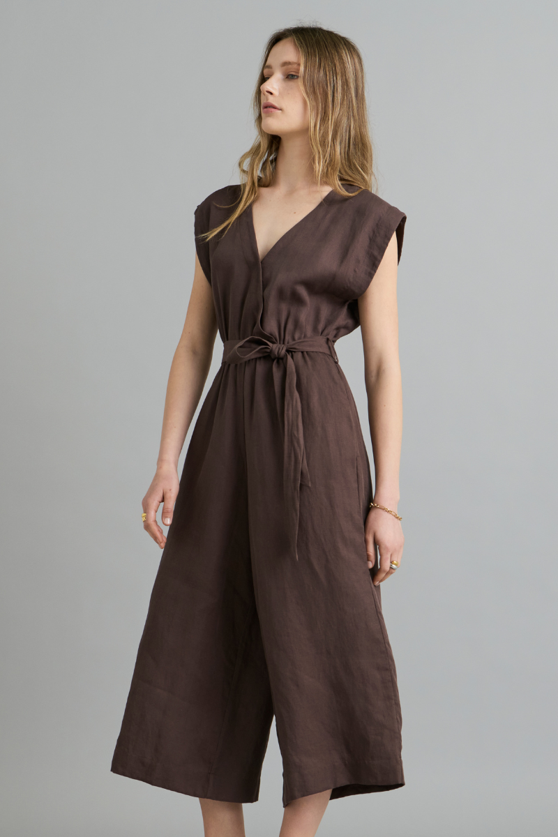 Chocolate Lilium Linen Tencel Jumpsuit