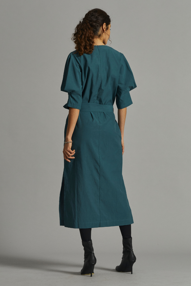 Rich Teal Origami Cotton Tencel Dress