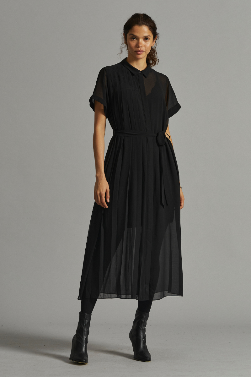 Black Juno Recycled Polyester Midi Shirt Dress