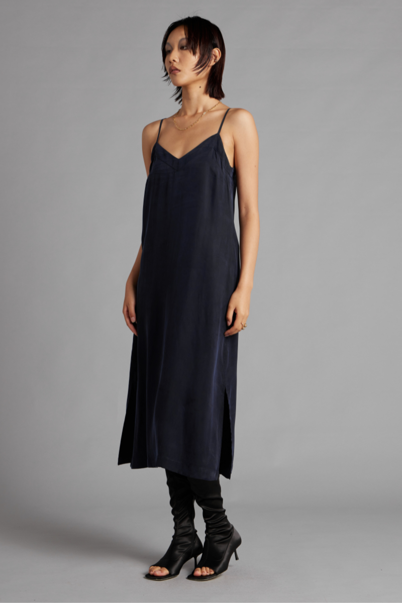 Smoke Blue Glider Cupro Rayon Slip Dress