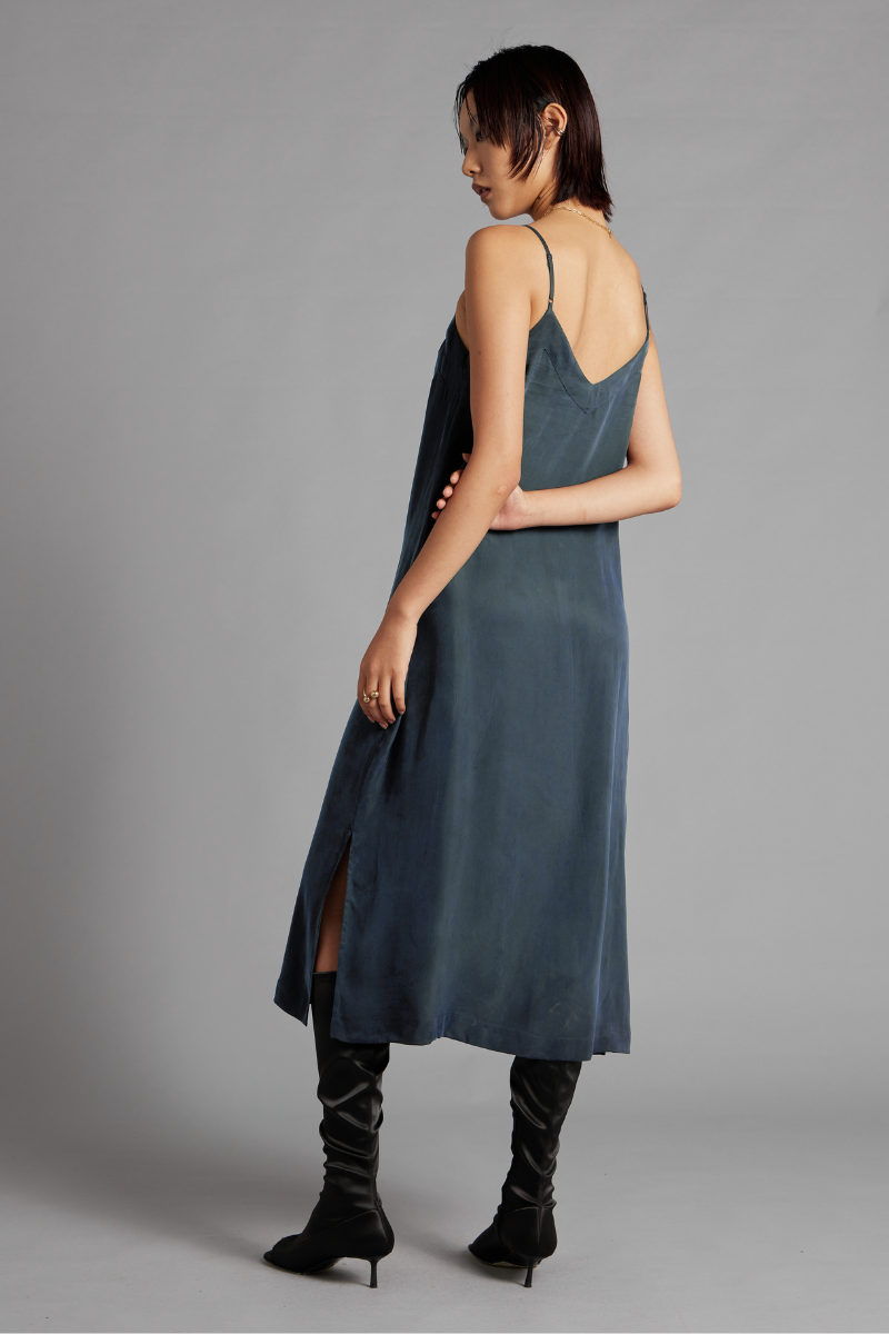 Steel Blue Glider Cupro Rayon Slip Dress