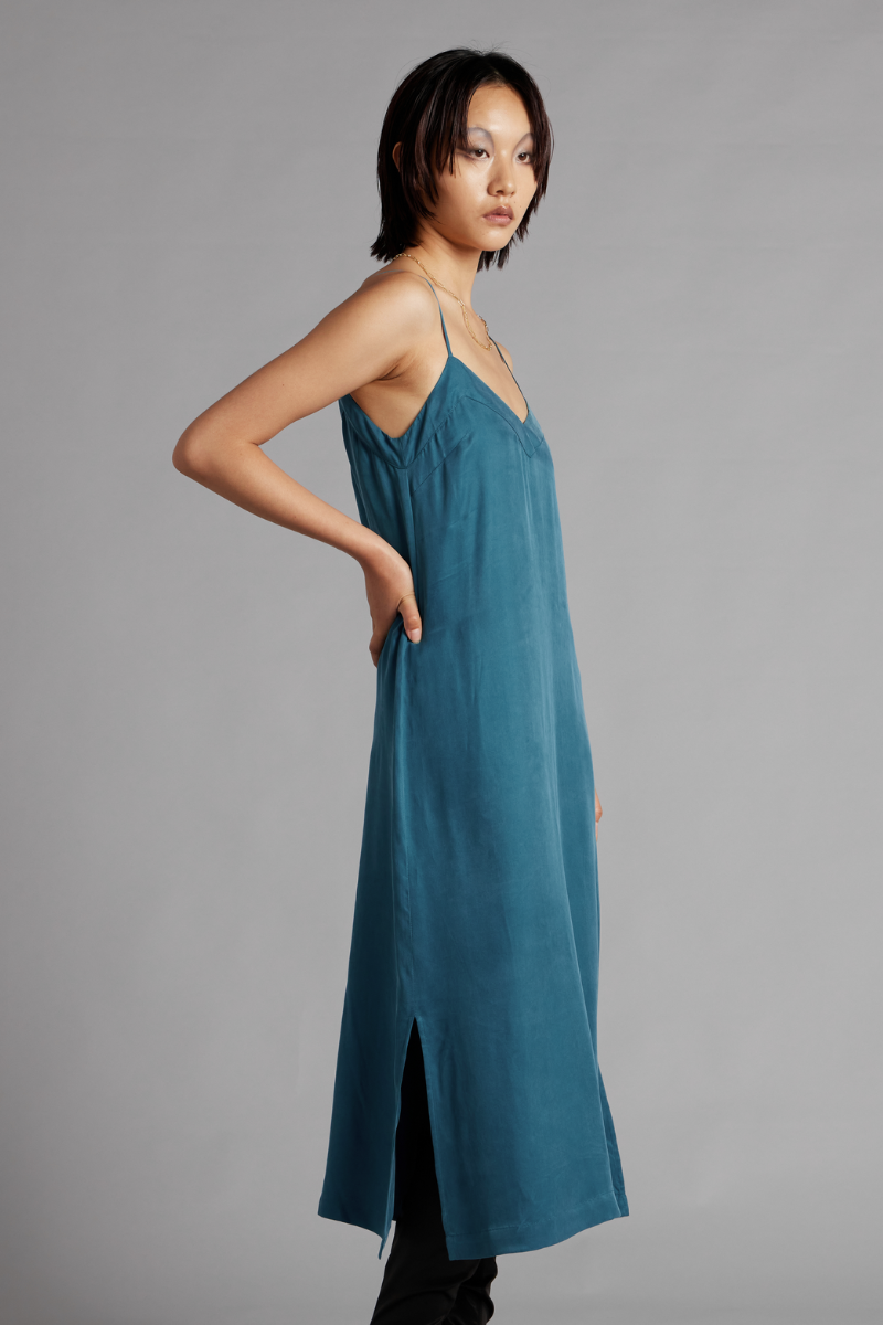 Teal Glider Midi Slip Dress