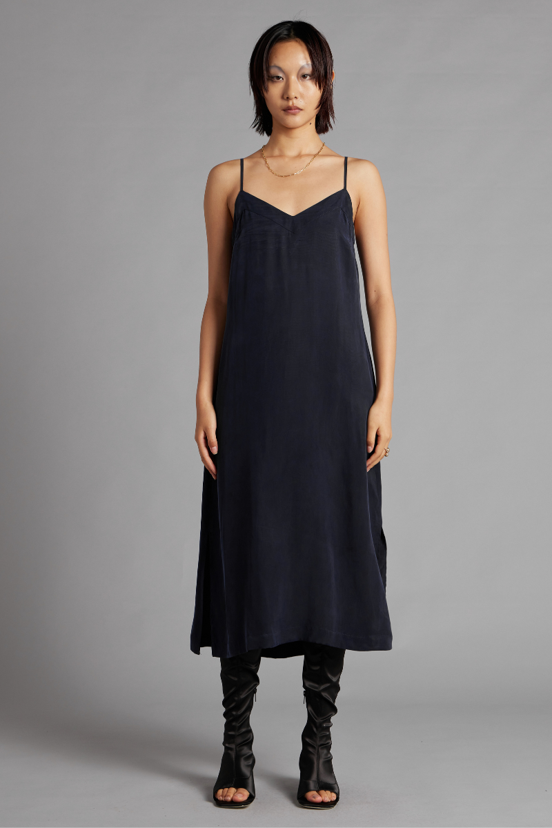 Smoke Blue Glider Cupro Rayon Slip Dress