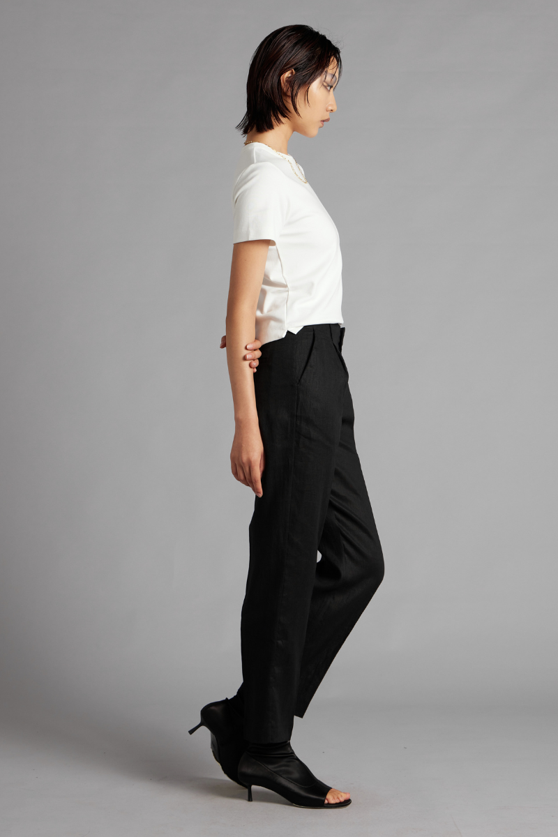 Black Sharp Tailored Linen Pant