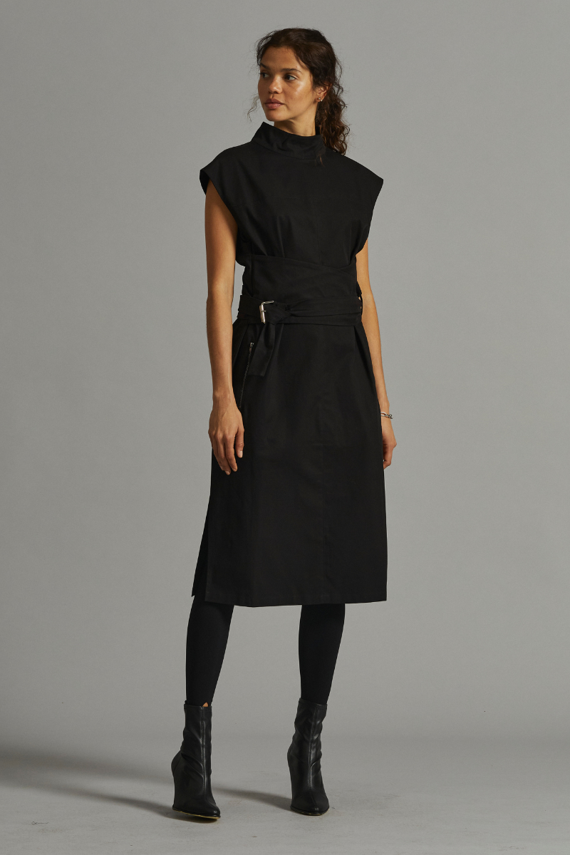 Black Radar Cotton Midi Dress