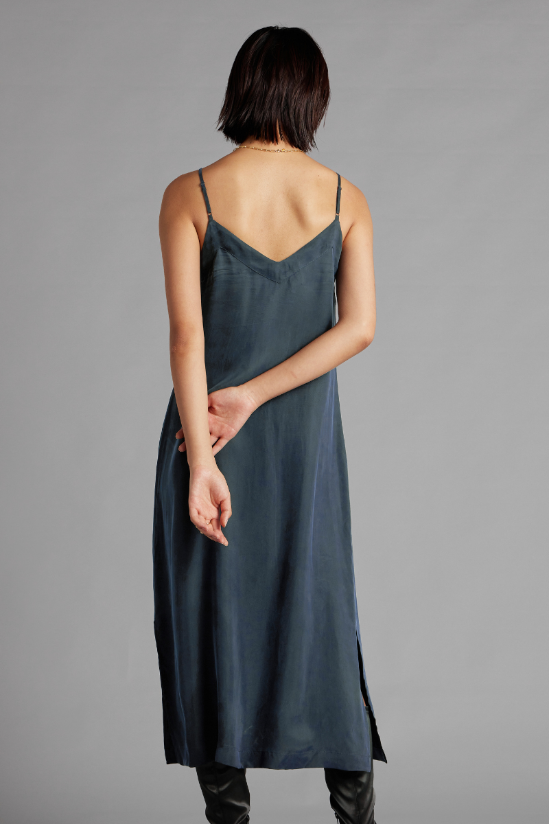 Steel Blue Glider Cupro Rayon Slip Dress