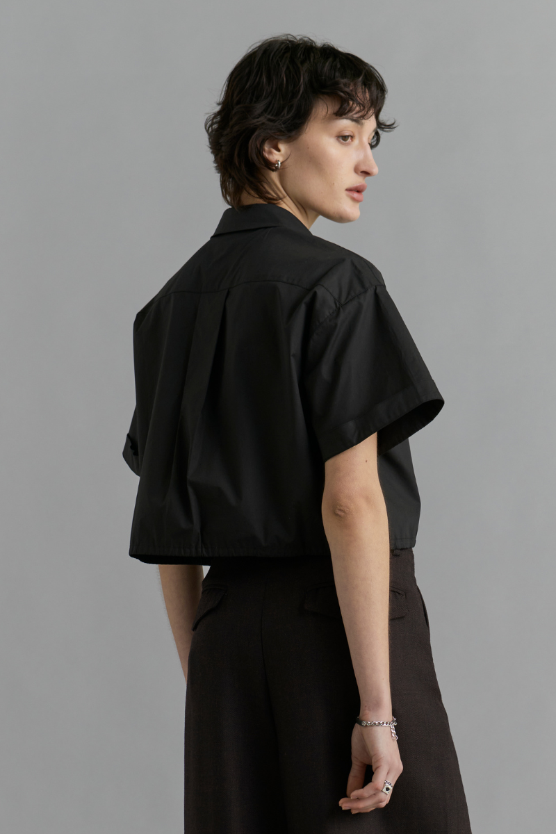 Black Iver Cropped Cotton Shirt