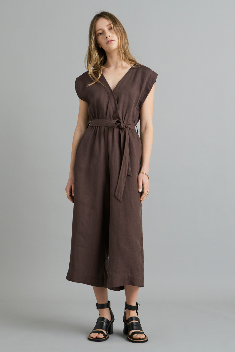 Chocolate Lilium Linen Tencel Jumpsuit