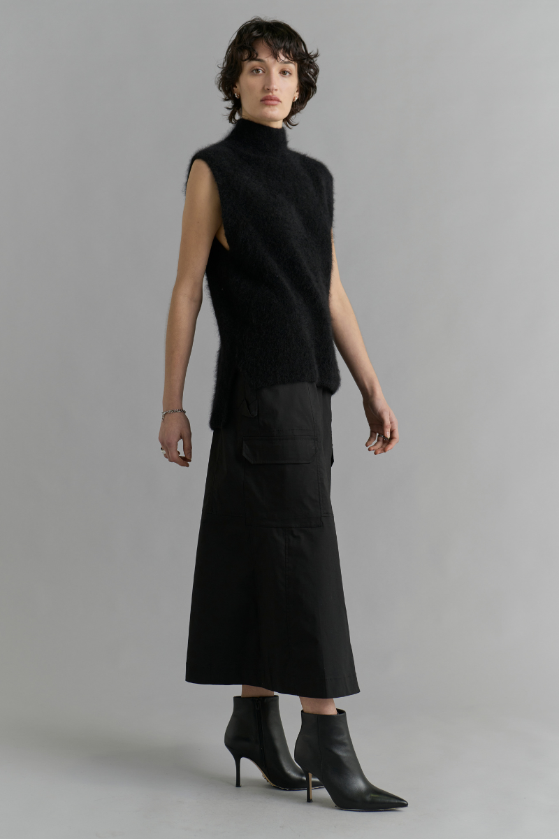 Black Neko Cotton Utility Skirt