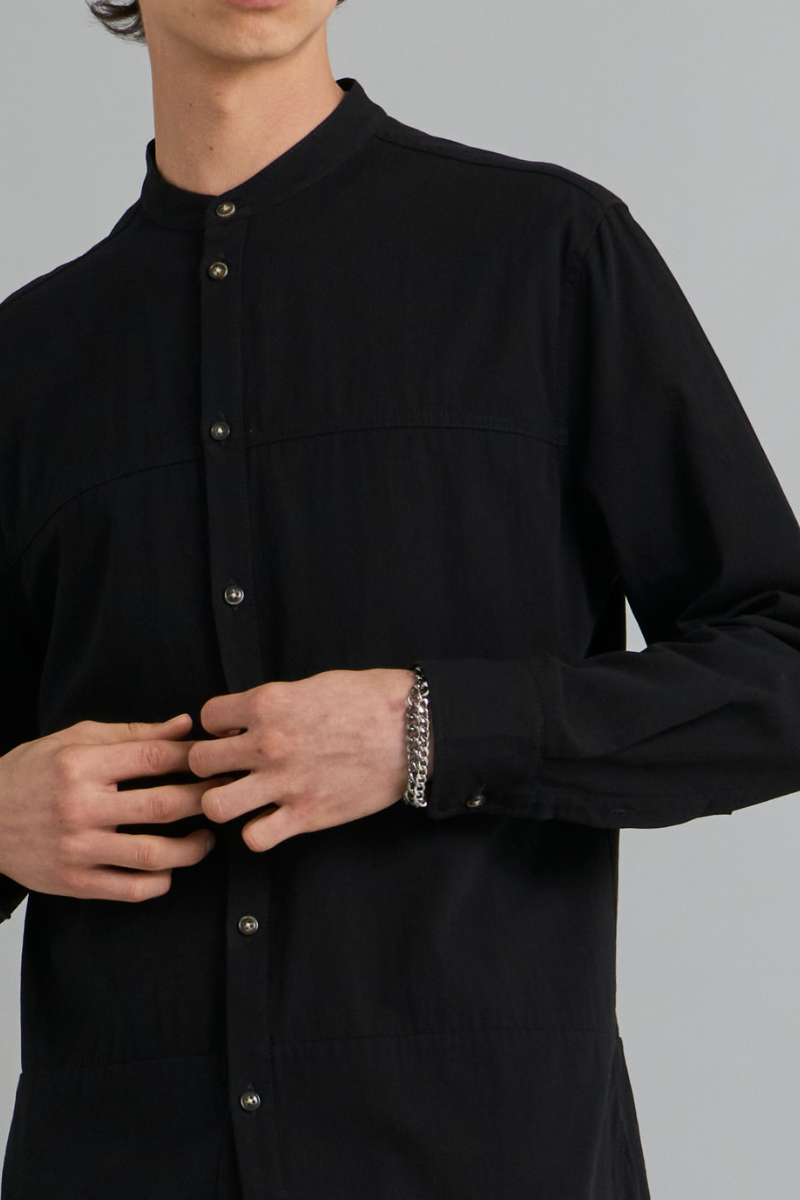 Black Ubuntu Mandarin Collar Shirt