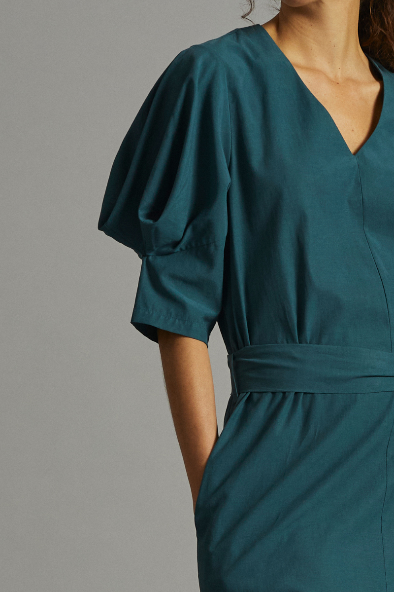 Rich Teal Origami Cotton Tencel Dress