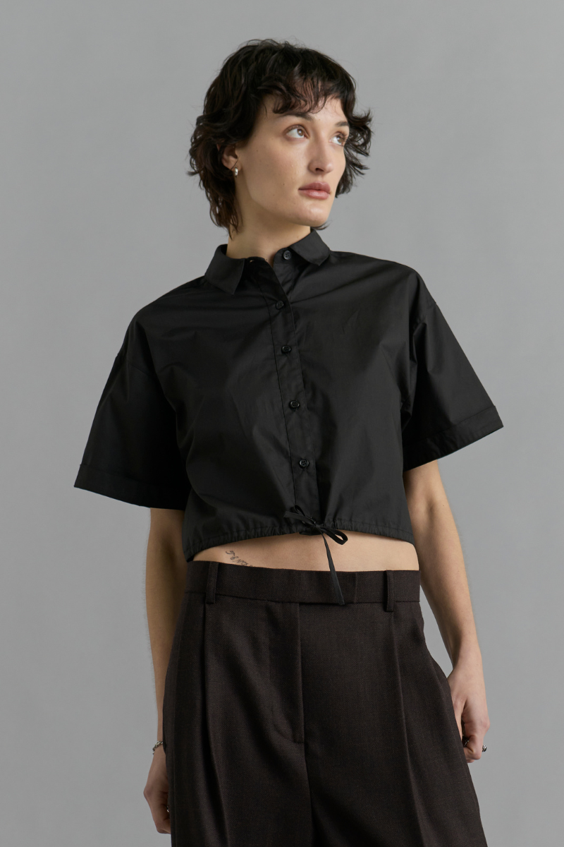 Black Iver Cropped Cotton Shirt