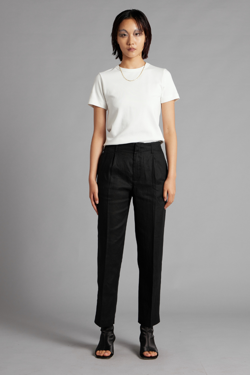 Black Sharp Tailored Linen Pant